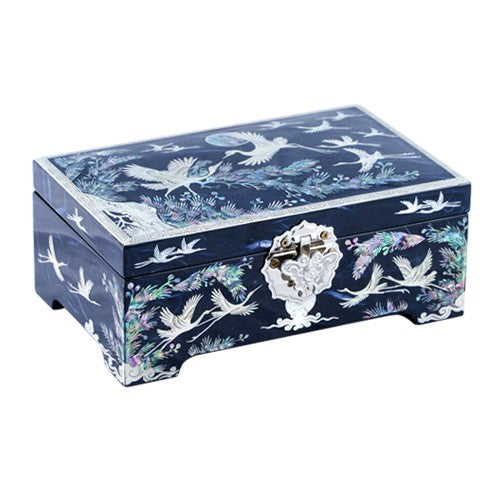 Hanji Crane & Pine 1-Tier Jewelry Box (Red/Blue/Purple)