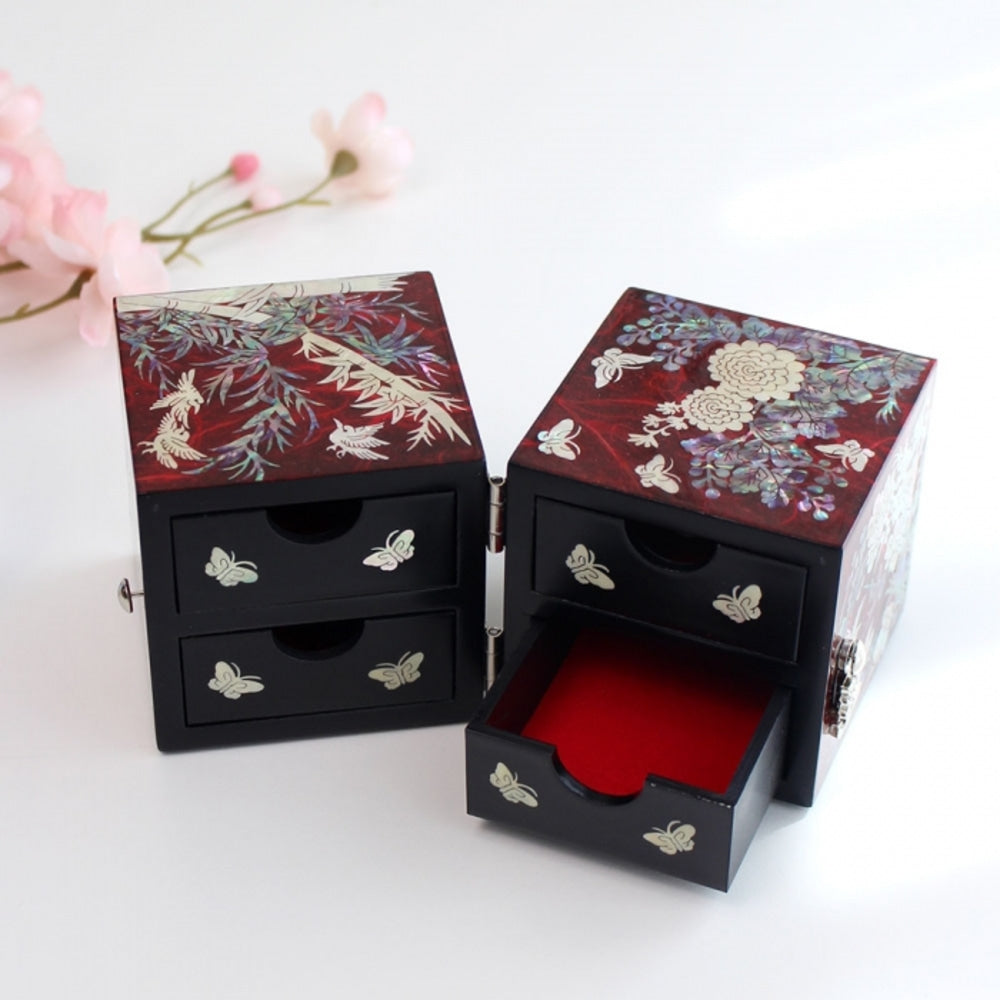 Hanji Mini Mother of Pearl Double-Lidded Small (Four Gentlemen) Secret Jewelry Box