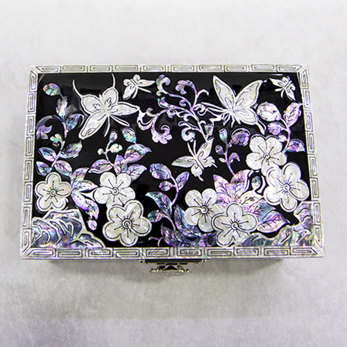Joseon Mother of Pearl Straight Turtle Jewelry Box (1-Tier, Oh Myung - Ho) - Butterfly Motif