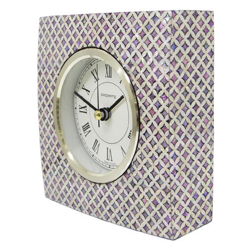 Najeon Chilgi Mother of Pearl Desk Clock — Chilbomun Pattern (Seven Treasures, Symbol of Good Fortune) - DE0123