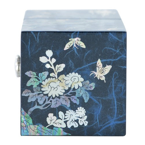 Hanji Crane & Pine Double LiddedJewelry Box (Blue) Small