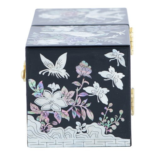 Glossy Flowers & Birds문 Double LiddedJewelry Box (Black) Small