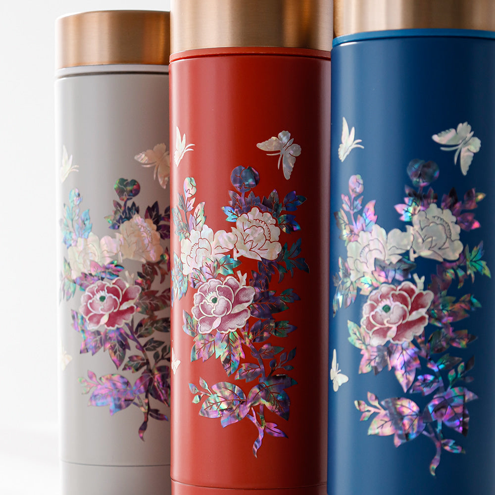 Najeonchilgi Painted Peony Stainless Steel Mother of Pearl Tumbler 300ml