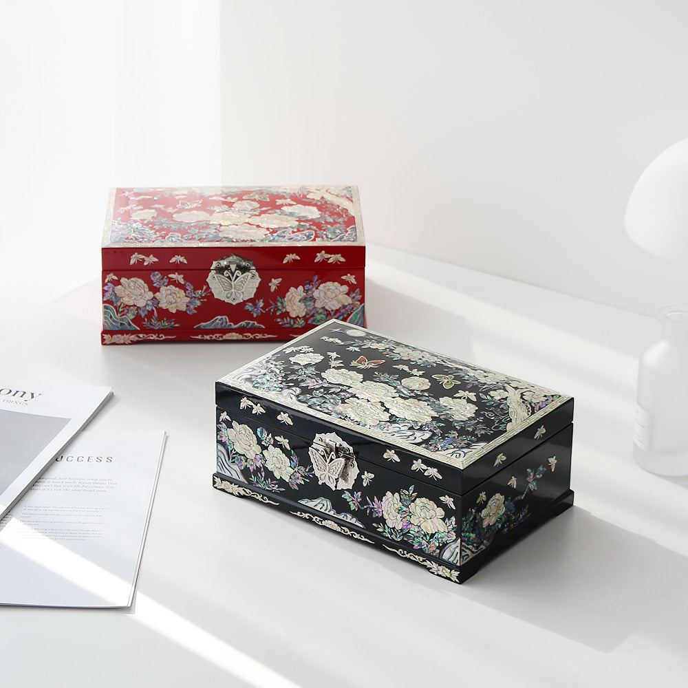 Najeonchilgi Peony 2-Tier Mother of Pearl Jewelry Box, 24 cm