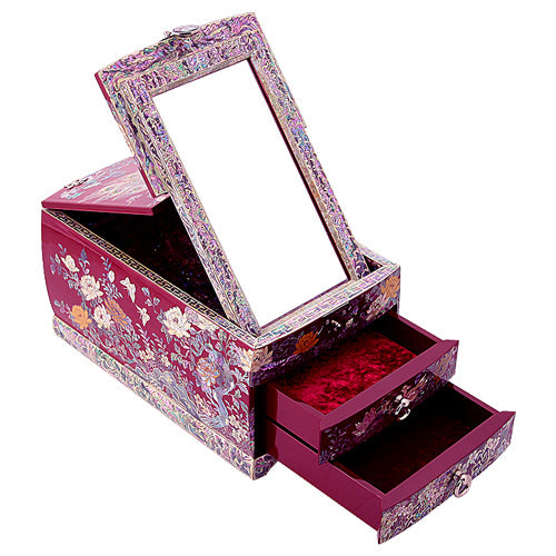 Peacock 2-TierDrawer VanityJewelry Box (Red) - by Kim Yong-gwan Large