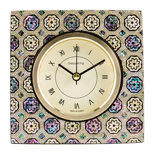 Najeon Chilgi Mother of Pearl Desk Clock — Traditional Korean Floral Pattern - DE0125