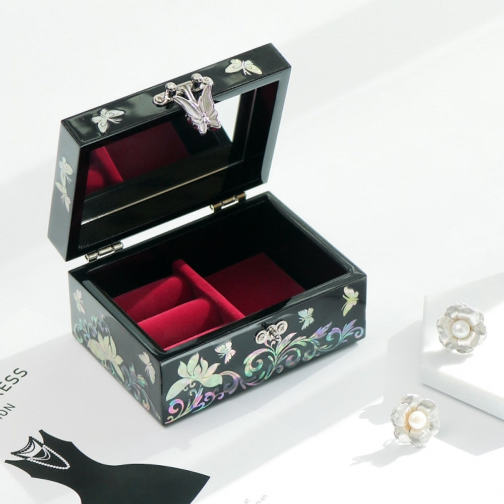 Premium Najeonchilgi Butterfly Flower Mother of Pearl Jewelry Box (Small) Jewelry Box Keepsake Ring Box (Master Artisan Jang Tae-bok)