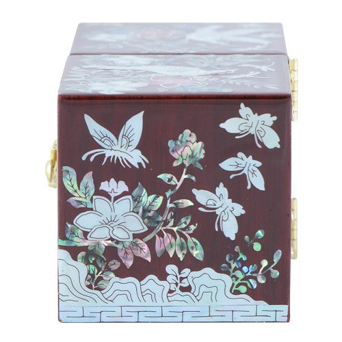 Glossy Flowers & Birds문 Double LiddedJewelry Box (Red) Small