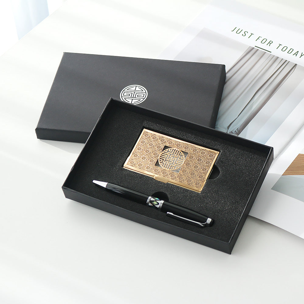 2-Piece Set: Gold Metal Business Card Najeon Gift Pen