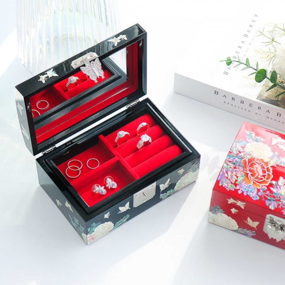 Najeonchilgi Peony & Butterfly Rounded Mother of Pearl Jewelry Box, 18 cm