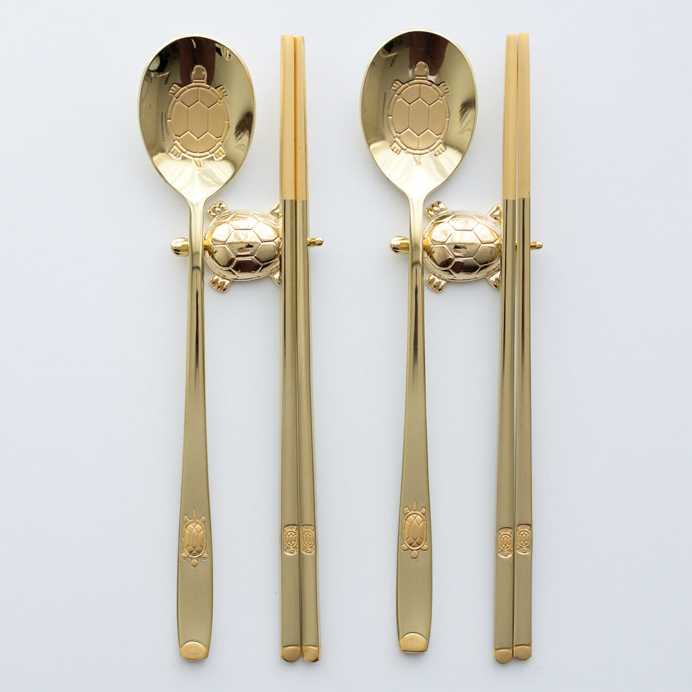 Spoon & Chopstick Set — Tortoise (Gold) - LV0084