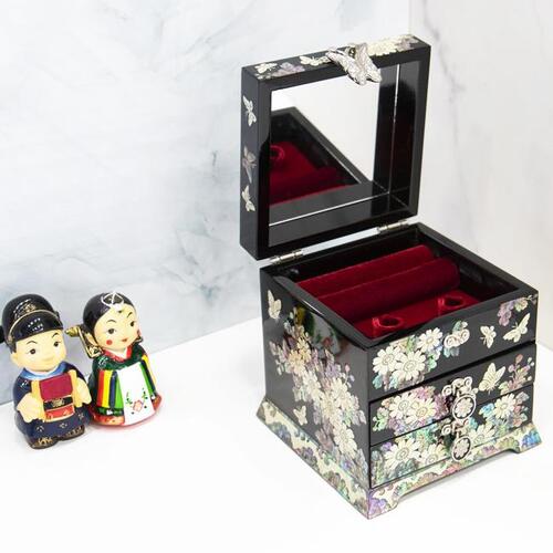 Painted Chrysanthemum 3-TierDrawer Mother of Pearl Jewelry Box