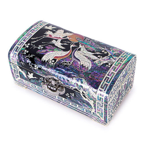 Crane & Pine Scholar 3-Drawer Mother of Pearl Jewelry Box (Hanji, Purple)