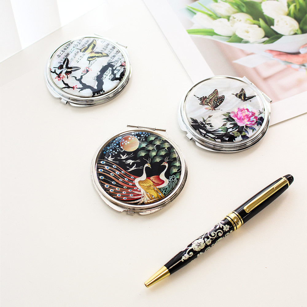 ★ Bojagi ★ Najeonchilgi Mother of Pearl Round Hand Mirror Mother of Pearl Pen 2 Bell Set Korean Traditional