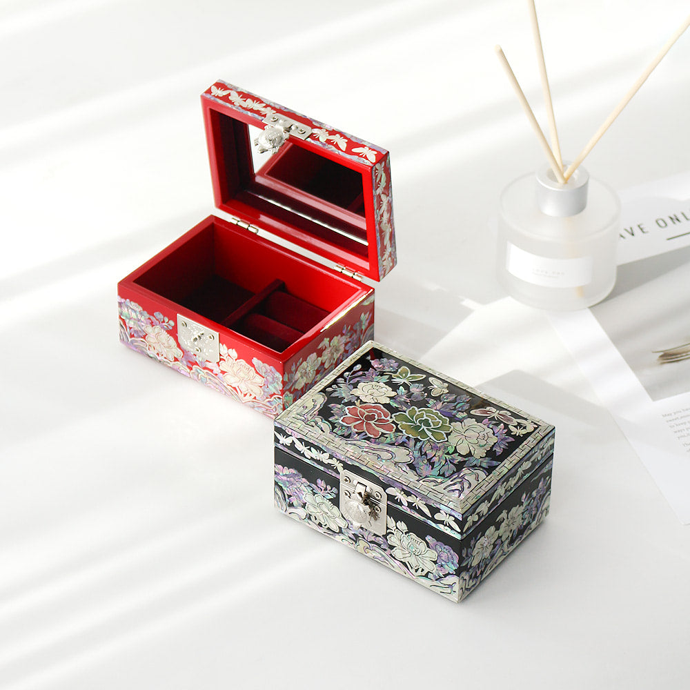 Najeonchilgi Peony & Butterfly Mini Mother of Pearl Jewelry Box, 12 cm