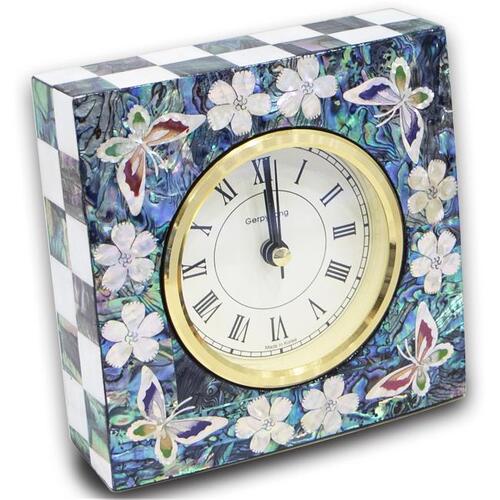 Najeon Chilgi Mother of Pearl Desk Clock — Butterfly Pattern (Symbol of Joy & Transformation) - DE0126