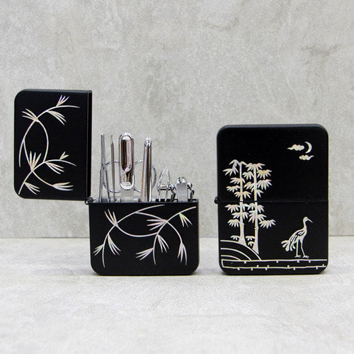 Nail Clipper Set — Double Cranes (Black) - LV0137