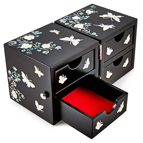 Najeonchilgi Lacquerware Double Lidded Mother of Pearl Jewelry Box Butterfly Motif Medium 사이즈