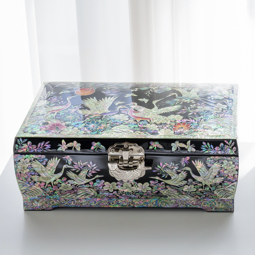 Crane & Pine Scholar 5-Drawer Mother of Pearl Jewelry Box中(Hanji, Blue)