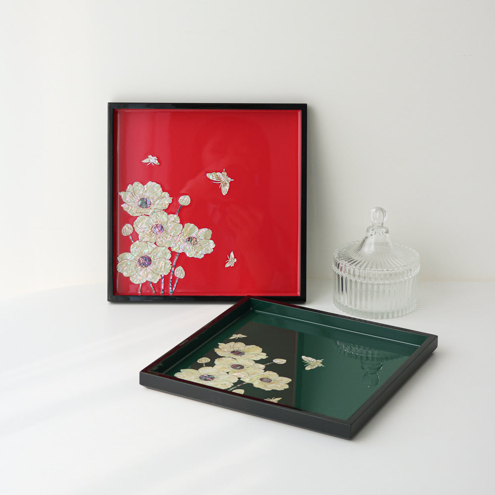 Najeonchilgi Flower Square Mother of Pearl Tray, 24 cm