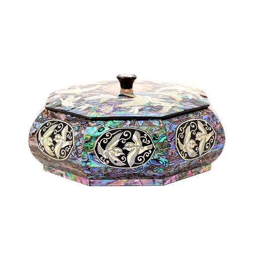 연FlowerCrane Blue Mother of Pearl Panel Knob Octagonal Multi-Purpose Box (Candy Bowl) - by by Park In-ho