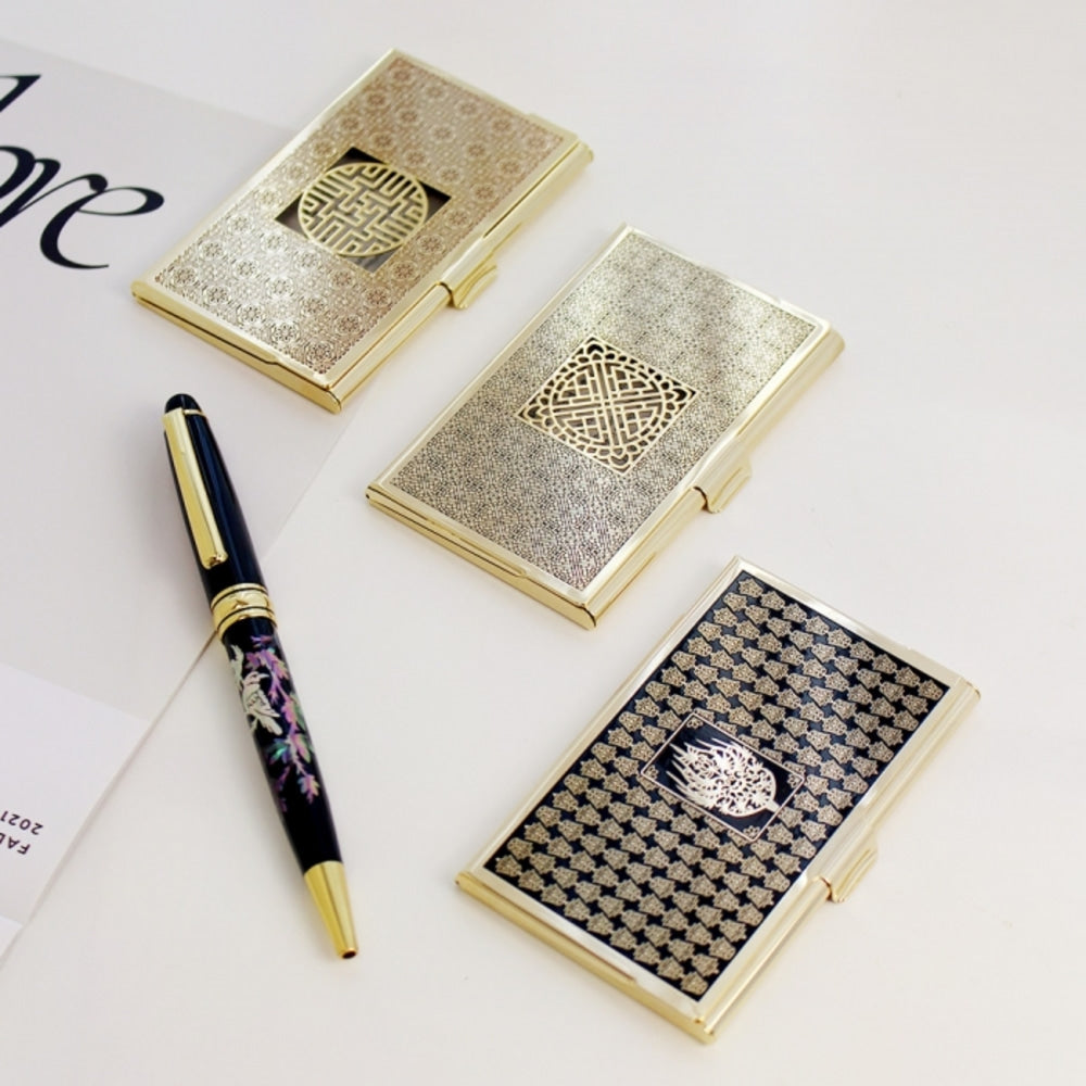 2-Piece Set: Metal Business Card Case Mother of Pearl Pen Set