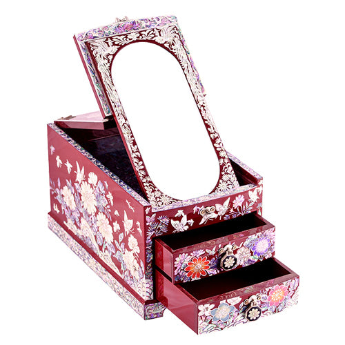 Peony 2-TierDrawer VanityJewelry Box (Red) Large
