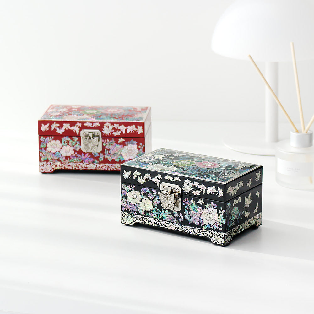 Premium Butterfly Flower Mini Mother of Pearl Jewelry Box Ring Box, 15 cm (Master Artisan Kim Young-man)