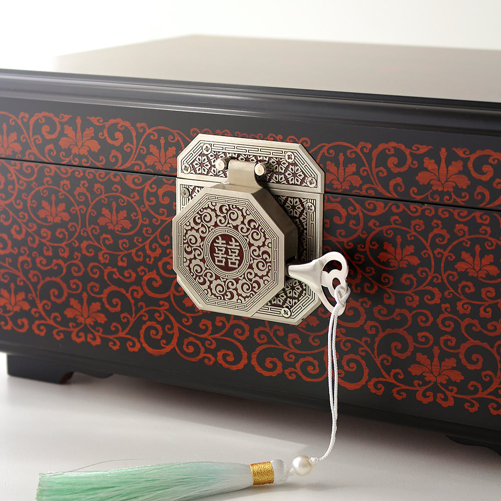 Premium Flower Arabesque Pattern Ottchil Lacquer Jewelry Box, 30 cm