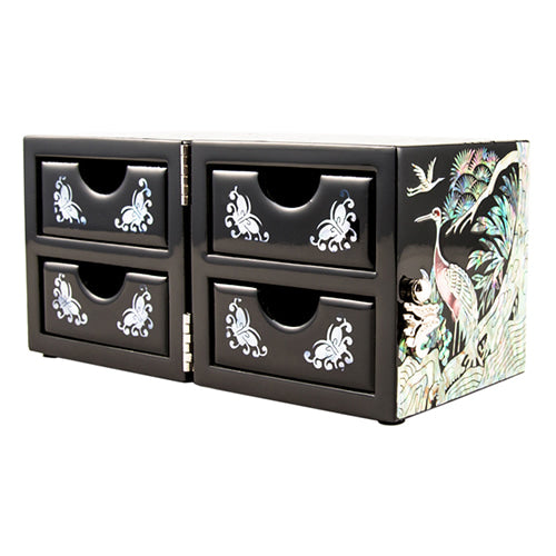 Mother of Pearl Jewelry Box (Double Lidded, Crane & PineB, Medium)