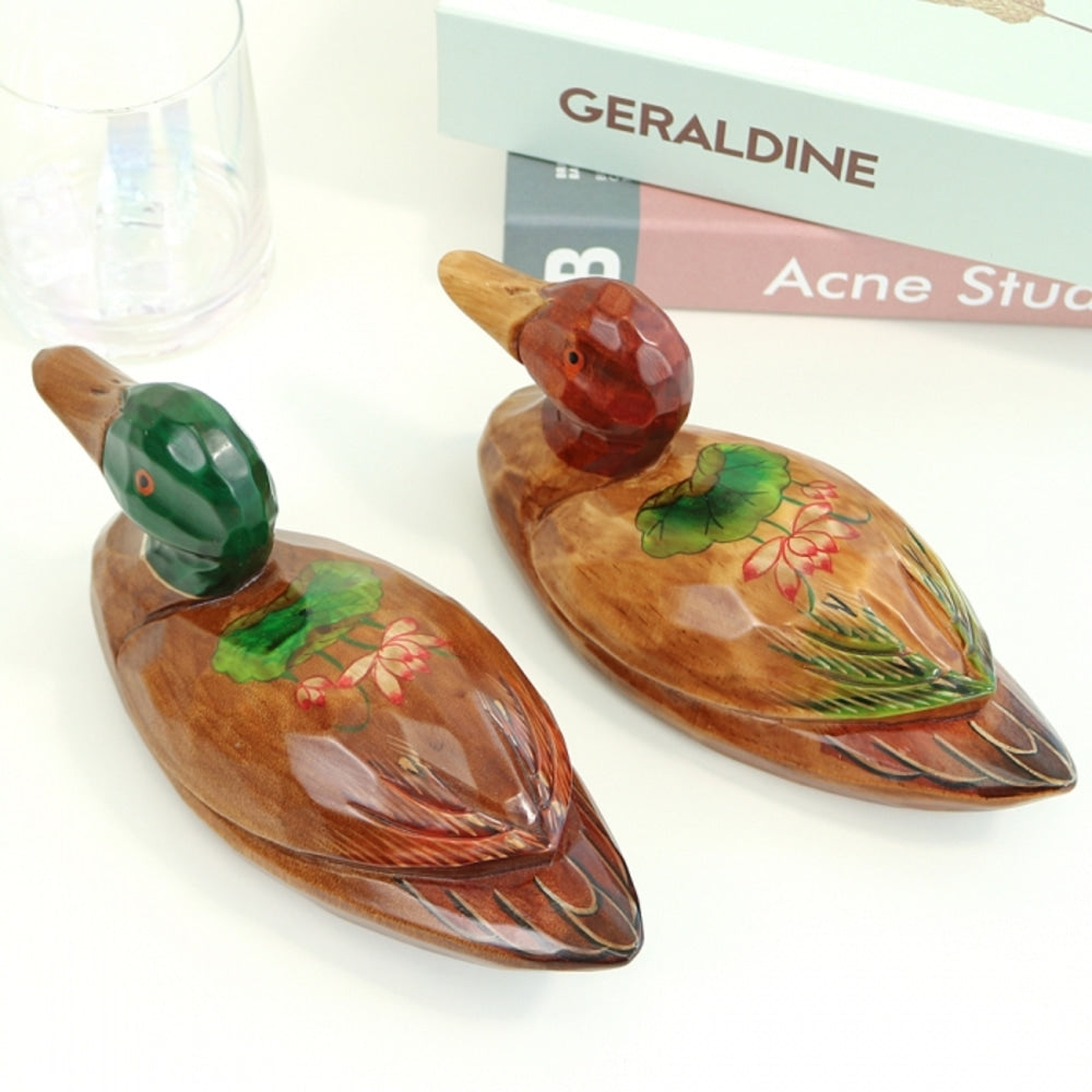 Premium Lotus Duck Set (Medium) Wood Carved Wedding Pyebaek Box Dragon