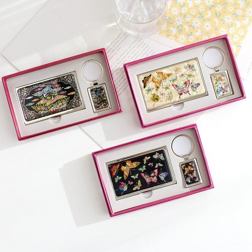 2-Piece Set: Mother of Pearl Business Card Case Keyring K