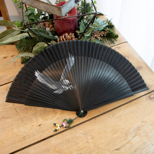 Silk & Ramie Hand Fan (Black) - FN0007