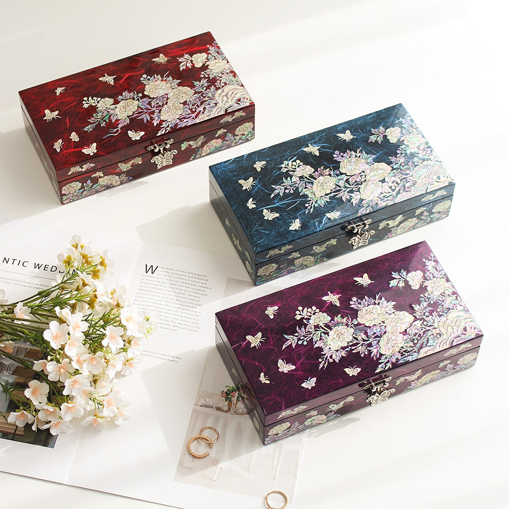 Najeonchilgi Hanji Peony of Wealth 1-Tier Mother of Pearl Jewelry Box Yedan Wedding Gift Box, 23 cm