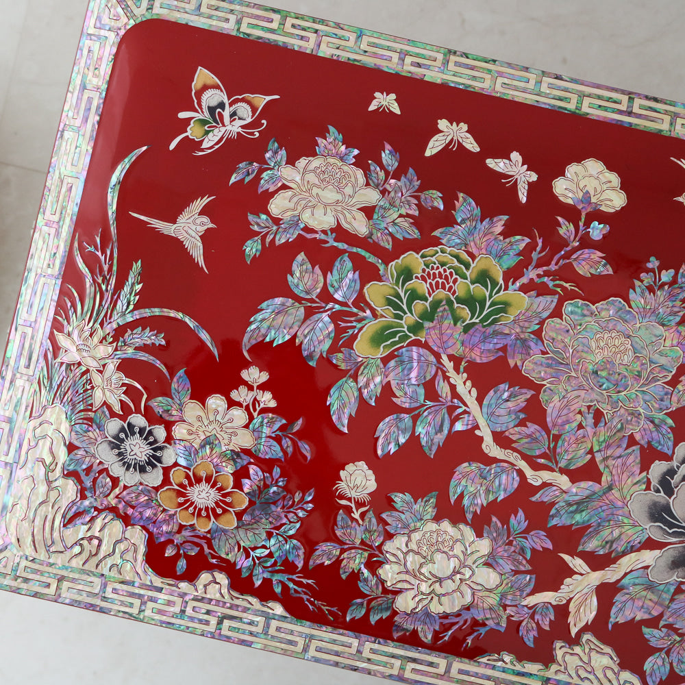 Masterpiece Najeon Bridal Painted Peony of Wealth Bongchae Wedding Box (Red)