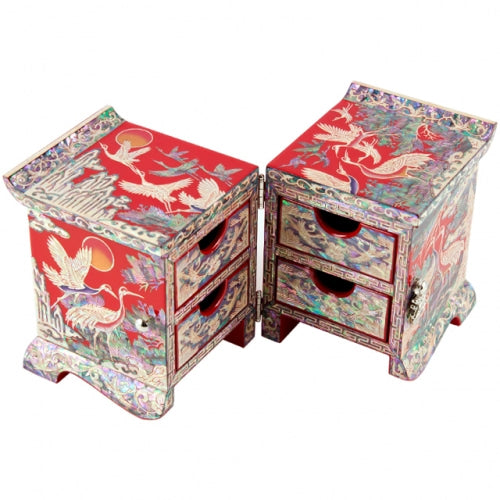 Crane & Pine (Red) Roof Tile Double LiddedJewelry Box - Oh Myung - Ho