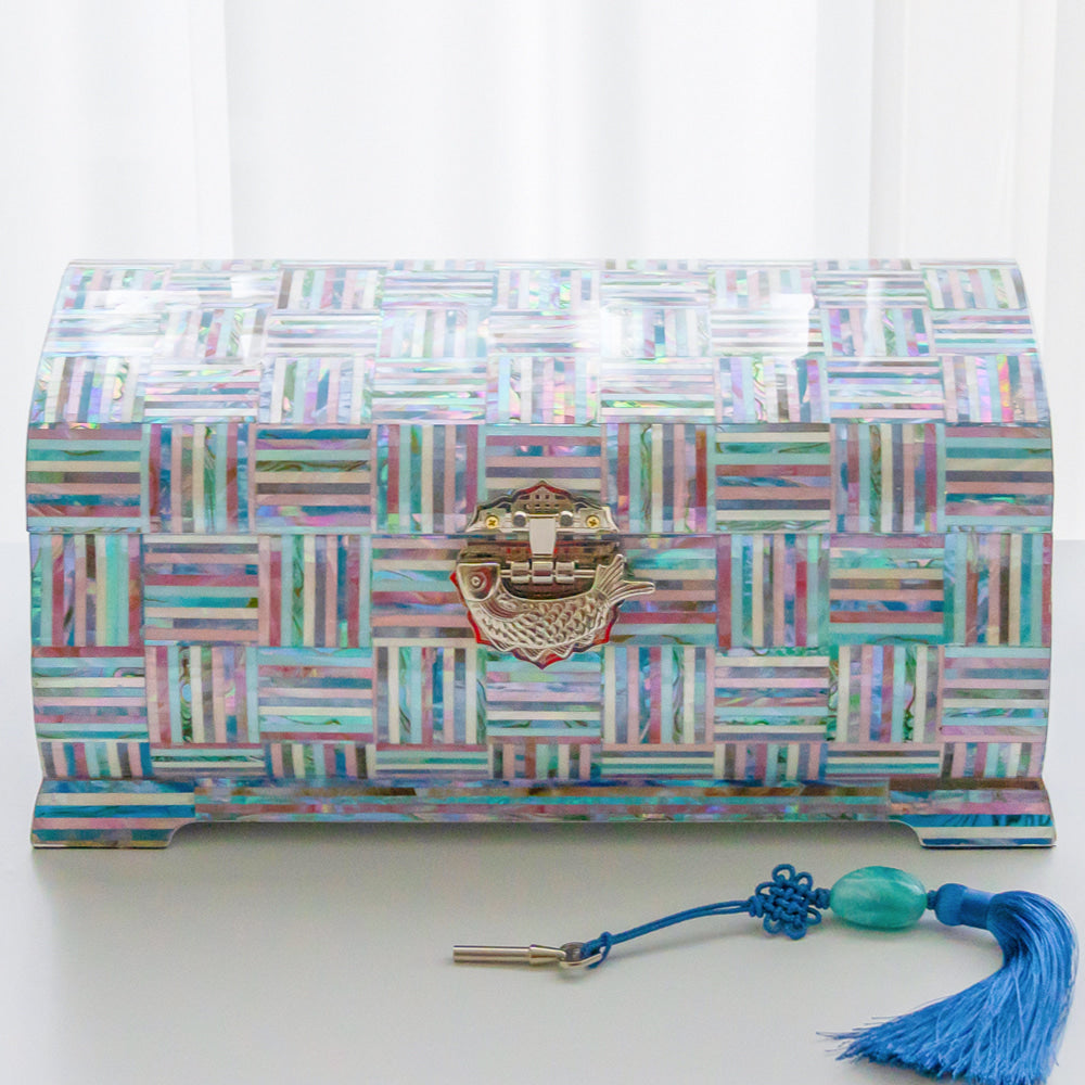 Painted Chrysanthemum 3-Drawer Mother of Pearl Jewelry Box