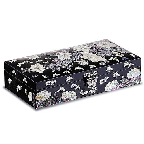 1-Tier Peony Black Mother of Pearl Wedding Gift Box & Jewelry Box