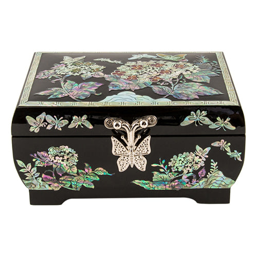 Hydrangea Mother of Pearl Jewelry Box (Black, 1-Tier)
