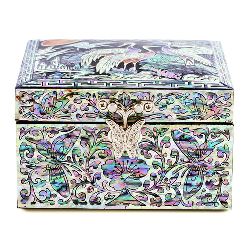 해RedBox Crane & Pine Square 1-Tier Jewelry Box (Red, Black) Small