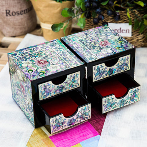 Arabesque Flower Mother of Pearl Double LiddedJewelry Box - Oh Myung - Ho