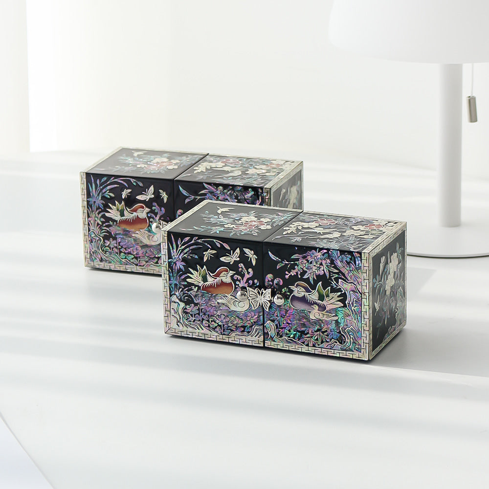 Premium Najeonchilgi Mini Double-Lidded Small (Mandarin Duck) Secret Mother of Pearl Jewelry Box
