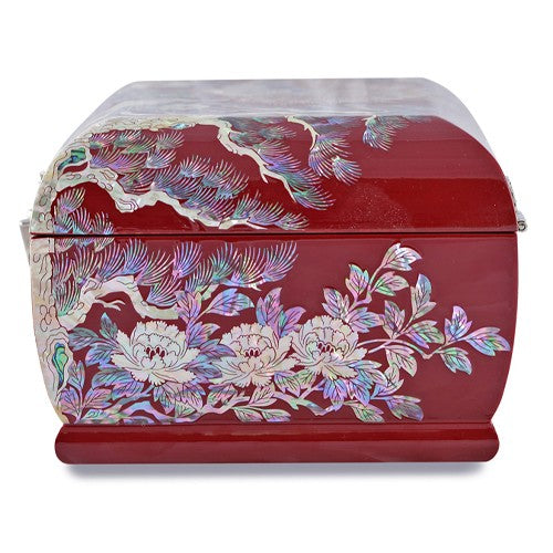Peacock 3-Tier Rounded Jewelry Box (Red) - by Kim Yong-gwan (Small, 24 cm)