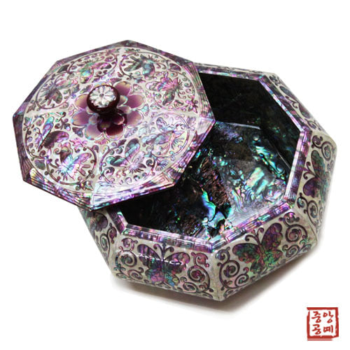 Joseon Mother of Pearl Flower & Butterfly Pattern Octagonal Jewelry Box (Small)