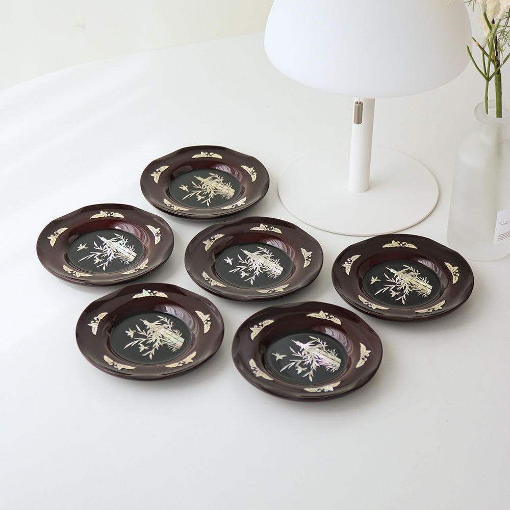 6-Piece Set: Najeonchilgi Arabesque Four Gentlemen Tea Coaster Set (Bamboo) Mother of Pearl Coaster Traditional Coaster (Master Artisan Lee Won-geun)