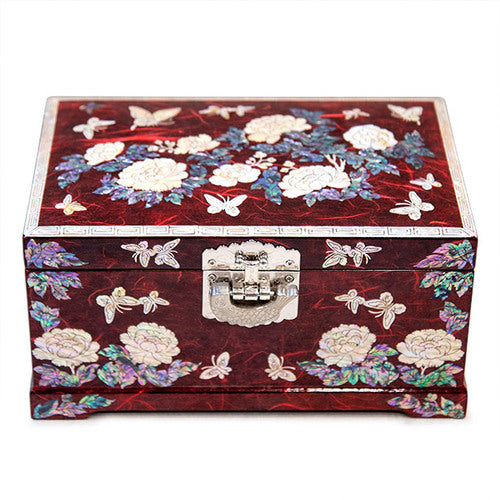 PeonyButterfly Hanji 2-Tier Mother of Pearl Jewelry Box (Red) - Oh Myung - Ho