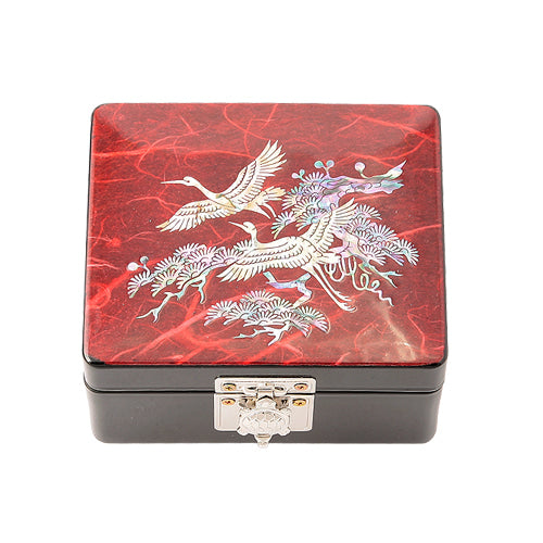 Red Crane & Pine - Hanji Turtle Jewelry Box
