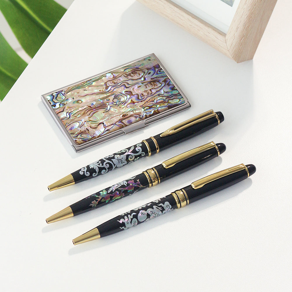 2-Piece Set: Premium Najeonchilgi Aurora Business Card Case M Mother of Pearl Pen