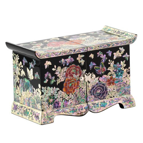 Peony (Black) Roof Tile Embroidered Drawer Double LiddedJewelry Box - Oh Myung - Ho