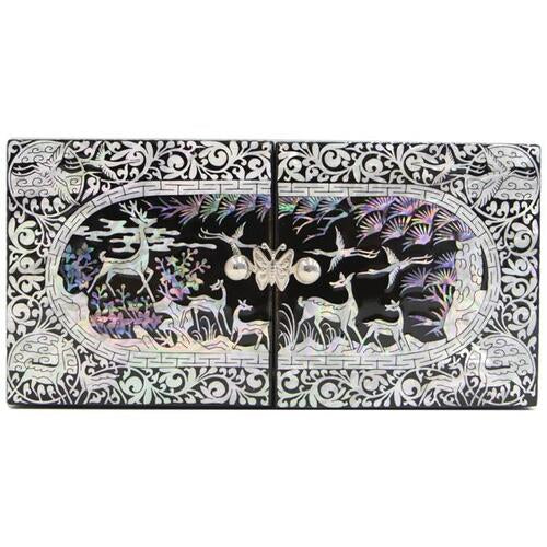 Premium Najeonchilgi Lacquerware Ten Symbols of Longevity Oval Border Double Lidded Mother of Pearl Jewelry Box